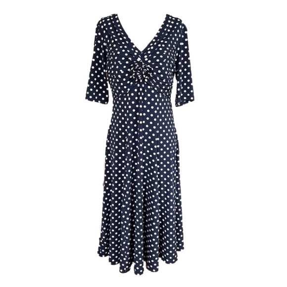 SIGNATURE by Robbie Bee 40's Vintage Style/Pinup Polka Dot Midi Dress Medium GUC - Picture 1 of 9